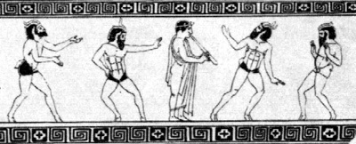 Image of ancient Greek vase painting of a dramatic chorus